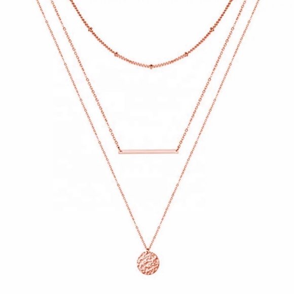 Triple Layer Bar necklace Rose G/G/Silver - Picture 3 of 5